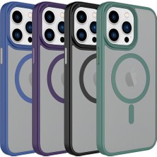 Case 4U Apple iPhone 15 Pro Max Kılıf Mat Arka Yüzey Wireless Şarj Özellikli Flet Magsafe Kapak Mavi