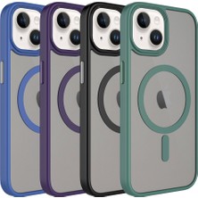 Case 4U Apple iPhone 15 Plus Kılıf Mat Arka Yüzey Wireless Şarj Özellikli Flet Magsafe Kapak Mavi