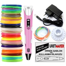 Pembe Renk 3D Pen Kalem Yazıcı ve 40 Metre Pla Filament (10 Renk x 4 Metre)