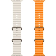 Winex 2 Adet 42-49mm Yeni Nesil Apple Uyumlu Akıllı Saat Kordonu Silikon Beyaz ve Turuncu