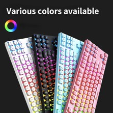 Jingyi Punk Arkadan Aydınlatmalı Oyun Klavyesi Retro Yuvarlak Keycaps USB LED Aydınlatmalı Kablolu Kiraz Pembe Pc Gamer Için Klavyeler Membran Klavye (Yurt Dışından)