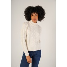 Trist Star Kadın Kemik Saç Örgülü Yarım Balıkçı Yaka Yün Kazak TRIST-6143