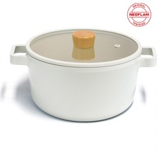 Neoflam Fika Alüminyum Döküm Cam Kapaklı 12 Parça Tencere & Tava Seti Bej 26 Wok 26 Tava