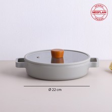 Neoflam Fika Cam Kapaklı Alüminyum Döküm Sahan 22 cm Gri