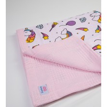 Montefair Unicorn Rüyası Pembe Bebek Battaniyesi, 80X80 cm %100 Pamuk Muslin Kumaşlı Waffle Pike