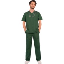 Emel Tekstil Doktor Likralı Terikoton Erkek Haki Forma V Yaka Takım Uniforma 4822 Xs Beden