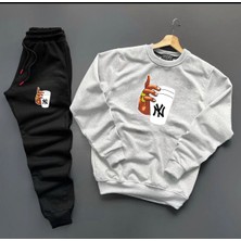 New Cabin Yeni Sezon Bardak Ny Baskılı Pamuklu Sıfır Yaka Sweat- Eşofman Altı 2'li Takım