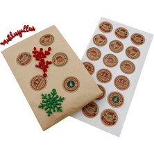 Repro Design Yılbaşı Temalı Kraft Hediye Paketi Etiketi 4 cm Merry Christmas Karışık Baskılı Etiket 24 Adet