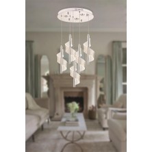Eray Aydınlatma P7077-4+1 5li Krom Sarkıt LED Avize(Beyaz Işık -Sarı Işık - Gün Işığı)