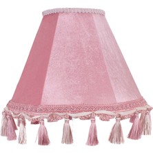 dekovien Pembe Kadife Vintage Abajur Incili Metal Ayak AB07499