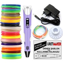 Uretmaker Mor Renk 3D Pen Kalem Yazıcı ve 25 Metre Pla Filament (25 Renk x 1 Metre)