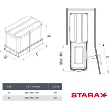 Starax Teleskopik Raylı Paslanmaz Çöp Kovası 16 lt Gri