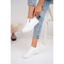 Muggo Asel Garantili Kadın Ortopedik Günlük Bağcıklı Yandan Fermuarlı Rahat Sneaker Spor Ayakkabı