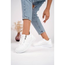 Muggo Asel Garantili Kadın Ortopedik Günlük Bağcıklı Yandan Fermuarlı Rahat Sneaker Spor Ayakkabı