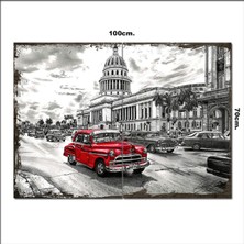 Bedeko Ahşap Tablo Havana Kırmızı Otomobil Desenli 70*100CM