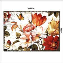 Bedeko Ahşap Tablo Kelebek ve Çiçekler Görseli 70*100CM