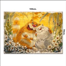 Bedeko Ahşap Tablo Romantik Kediler Baskılı 70*100CM