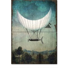 Bedeko Ahşap Tablo Ay Şeklinde Uçan Gemi Modern Ahşap Tablo