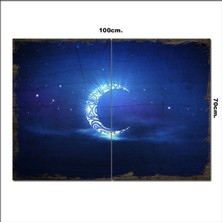 Bedeko Ahşap Tablo Desenli Mavi Ay Tarz 70*100CM