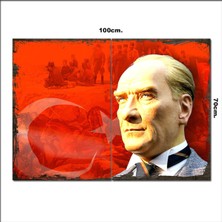 Bedeko Ahşap Tablo Atatürk ve Cephede Savaş Baskılı 70*100CM