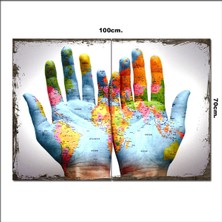 Bedeko Ahşap Tablo Eldeki Harita  70*100CM