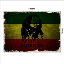 Bedeko Ahşap Tablo Bob Marley Listen To Bob Afiş 70*100CM