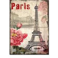 Bedeko Ahşap Tablo Eyfel Gül Paris Mektup Modern Ahşap Tablo