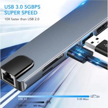 Airstorr 4K Çok Fonksiyonlu Adaptör 8V1 USB RJ45 Hd Ethernet Adaptörü USB 3.0  Kart Okuyucu Pd/sd/tf