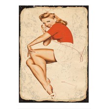 Bedeko Telefonla Konuşan Pin Up Kızı Tasarım Ahşap Tablo