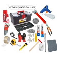 Tem Hanem Temhanem 16'' Dolu Takım Çantası Set Evinin Ustası Takımı ( Sıcak Silikon ,  Bant , Pense ,tornavida ,  Metre , Yapıştırıcı , Alyen Anahtar ve Diğerleri )