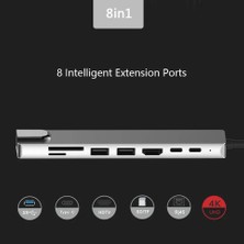 Airstorr 4K Çok Fonksiyonlu Adaptör 8V1 USB RJ45 Hd Ethernet Adaptörü USB 3.0  Kart Okuyucu Pd/sd/tf