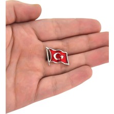 Anahtarlık Sepeti Türk Bayrağı Rölyef Dalgalı Rozet 2x1,5 cm - Nikel