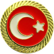 Anahtarlık Sepeti Türkiye Bayrak Kırmızı Beyaz Rozet 2 cm - Gold Görümümlü