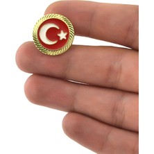 Anahtarlık Sepeti Türkiye Bayrak Kırmızı Beyaz Rozet 2 cm - Gold Görümümlü