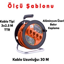 Badem10 Bylion IP20 Plastik Makaralı Seyyar 4 Prizli Uzatma Kablosu 3x2.5 mm Ttr Kablo 30 Metre Termal Sigorta