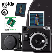 Instax SQ40 Siyah Fotoğraf Makinesi 10'lu Kare Film Deri Kılıf ve Pleksi Çerçeve