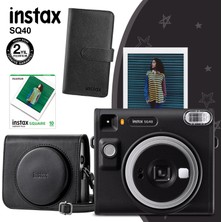 Instax SQ40 Siyah Fotoğraf Makinesi 10'lu Kare Film Deri Kılıf ve Siyah Albüm