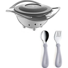 Babyjem Dökülmeyen Tabak Gri + Paslanmaz Çatal Kaşık Seti Gri