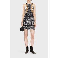 Versace Jeans Couture Pamuklu Logo Desen Baskılı Bisiklet Yaka Mini Kadın Elbise 74HAO95P ES054L54 G89