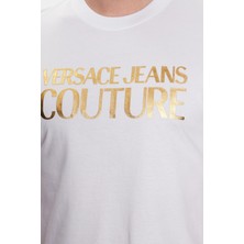 Versace Jeans Couture Pamuklu Logo Baskılı Bisiklet Yaka Regular Fit T Shirt Erkek T Shirt 74GAHT01 CJ00T G03
