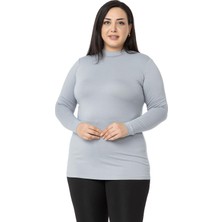 Disentis Modest Kadın Büyük Beden Açık Gri Yarım Balıkçı Uzun Kollu Viskon Body