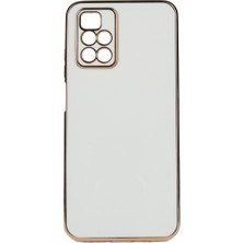 Case 4U Xiaomi Redmi 10 2022 Kılıf Kamera Korumalı Parlak Gold Kenarlı Yumuşak Silikon Kapak Bark Beyaz