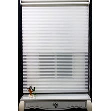 Alpinaz Çift Mekanizmalı Kalın Çizği Tül & Mat Beyaz Stor %80 Işıgı Keser