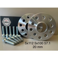 Audi-VW Uyumlu Vorlax Spacer 5X112 - 100 57.1 20 Mm- 2 Adet Spacer ve 10 Adet Bijon