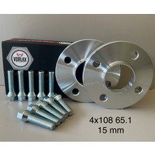 Peugeot Uyumlu Vorlax Spacer 4X108 65.1 15 mm - 2 Adet Spacer ve 8 Adet Bijon