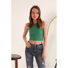 Kaktüs Moda Kaşkorse Kumaş Bisiklet Yaka Kadın Crop Bluz