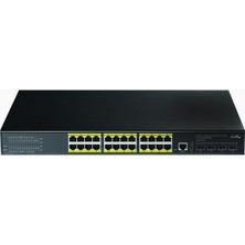 Cudy GS5024PS4 4SFP,USB+RJ45,2CONSOL,24PORT Gigabit,l3 400WPOE+YÖNETILEBILIR Metal Rack Mount Switch