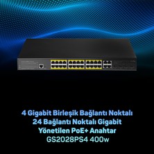 Cudy GS2028PS4 4combo,1konson,24 Port Gigabit 400W Poe Yönetilebilir Metal Rack Mount Switch