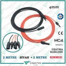 Yakens Enerji Güneş Paneli Uzatma Kablosu (2m+2m) 4 mm Çift Taraflı Mc4 Soketli Solar Ara Kablo Siyah Kırmızı