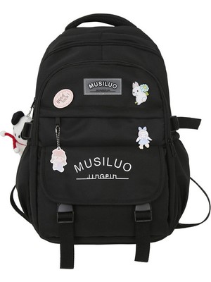 Masoffy Siyah Trendy Kız Su Geçirmez Seyahat Rozeti Kitap Sırt Çantası Bayanlar Kawaii Koleji Sırt Çantası Moda Kadın Okul Çantası Sevimli Kadın Laptop Çantası (Yurt Dışından)